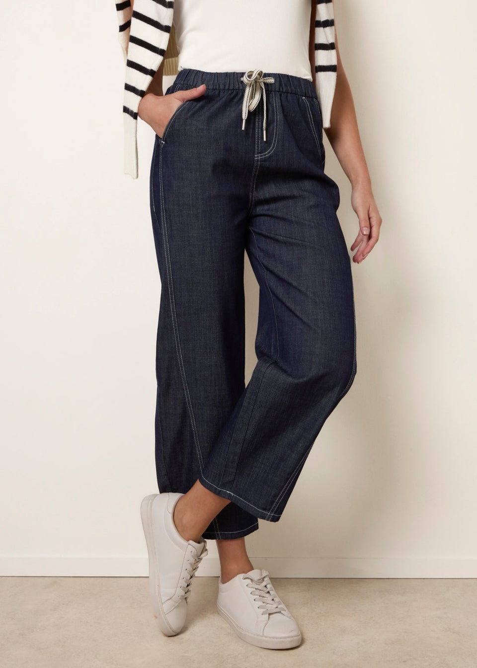 Blue Vanilla Navy Elastic Waist Seam Detail Jeans