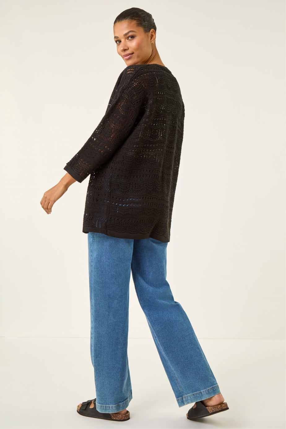 Roman Black 3/4 Sleeve Stitch Detail Cardigan