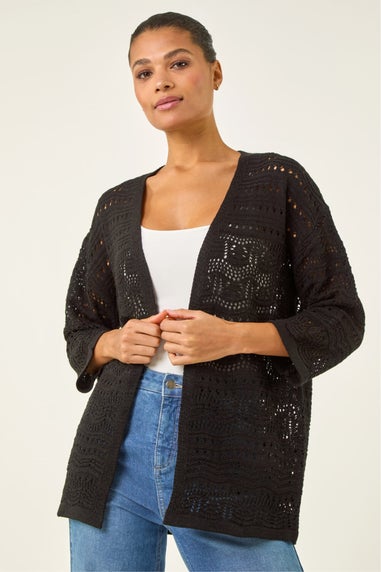 Roman Black 3/4 Sleeve Stitch Detail Cardigan