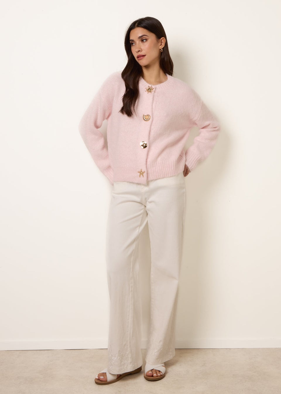 Blue Vanilla Pink Multi Gold Button Cardigan