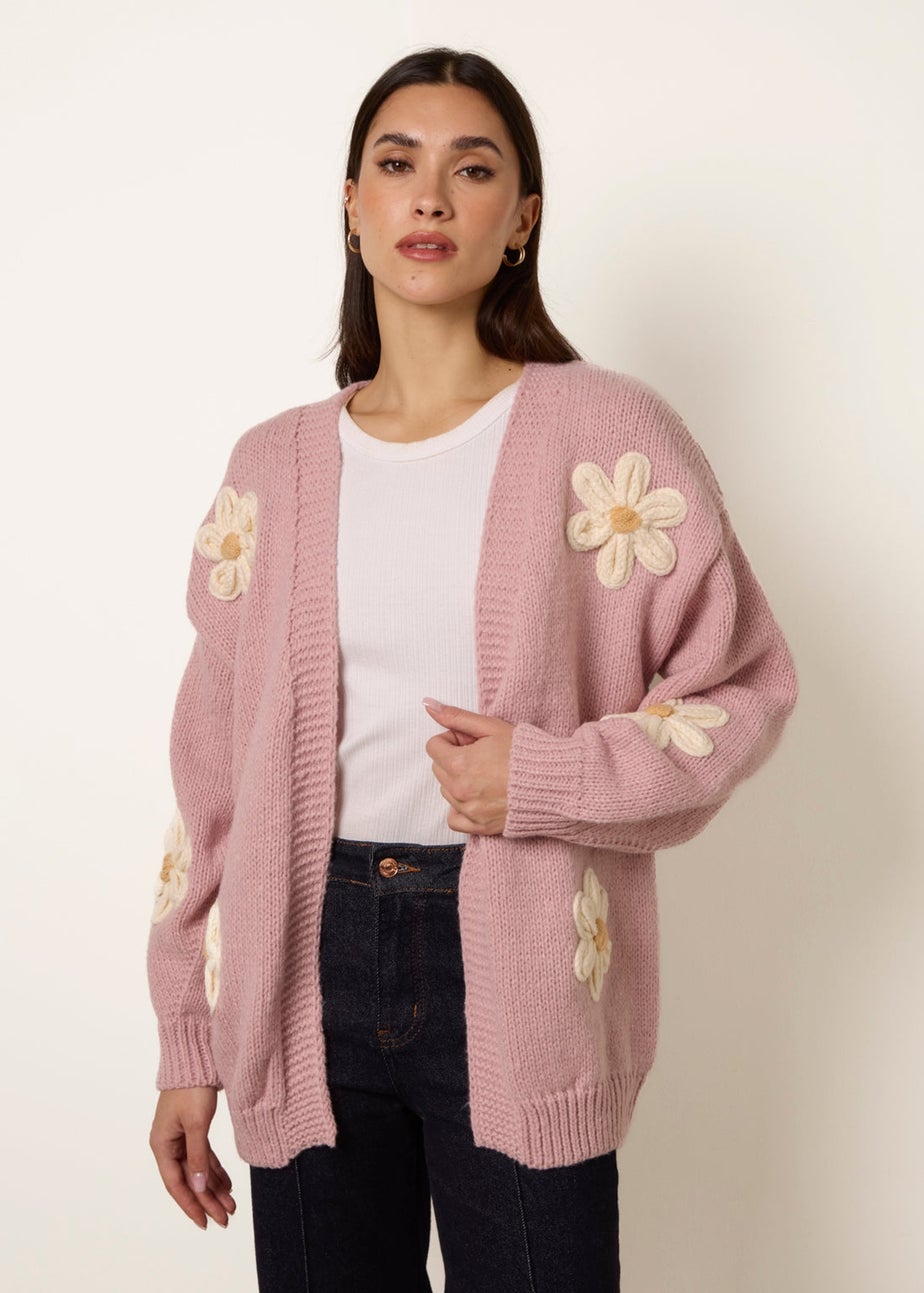 Blue Vanilla Pink Daisy Large Flower Cardigan