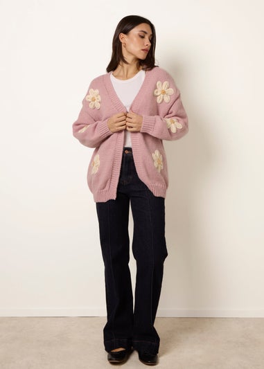 Blue Vanilla Pink Daisy Large Flower Cardigan