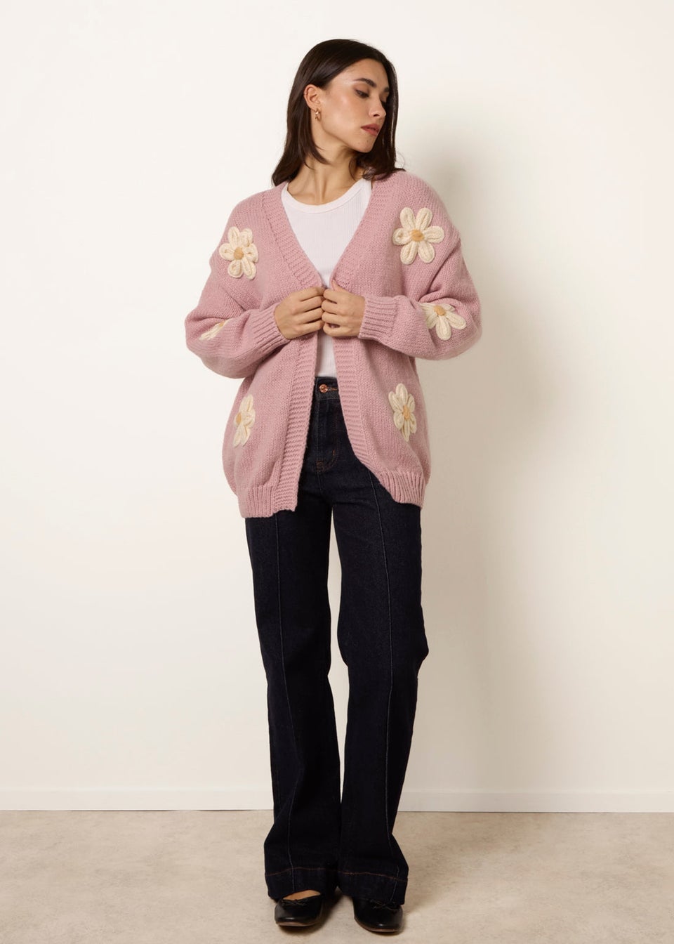 Blue Vanilla Pink Daisy Large Flower Cardigan