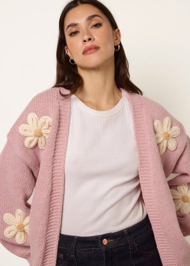 Blue Vanilla Pink Daisy Large Flower Cardigan