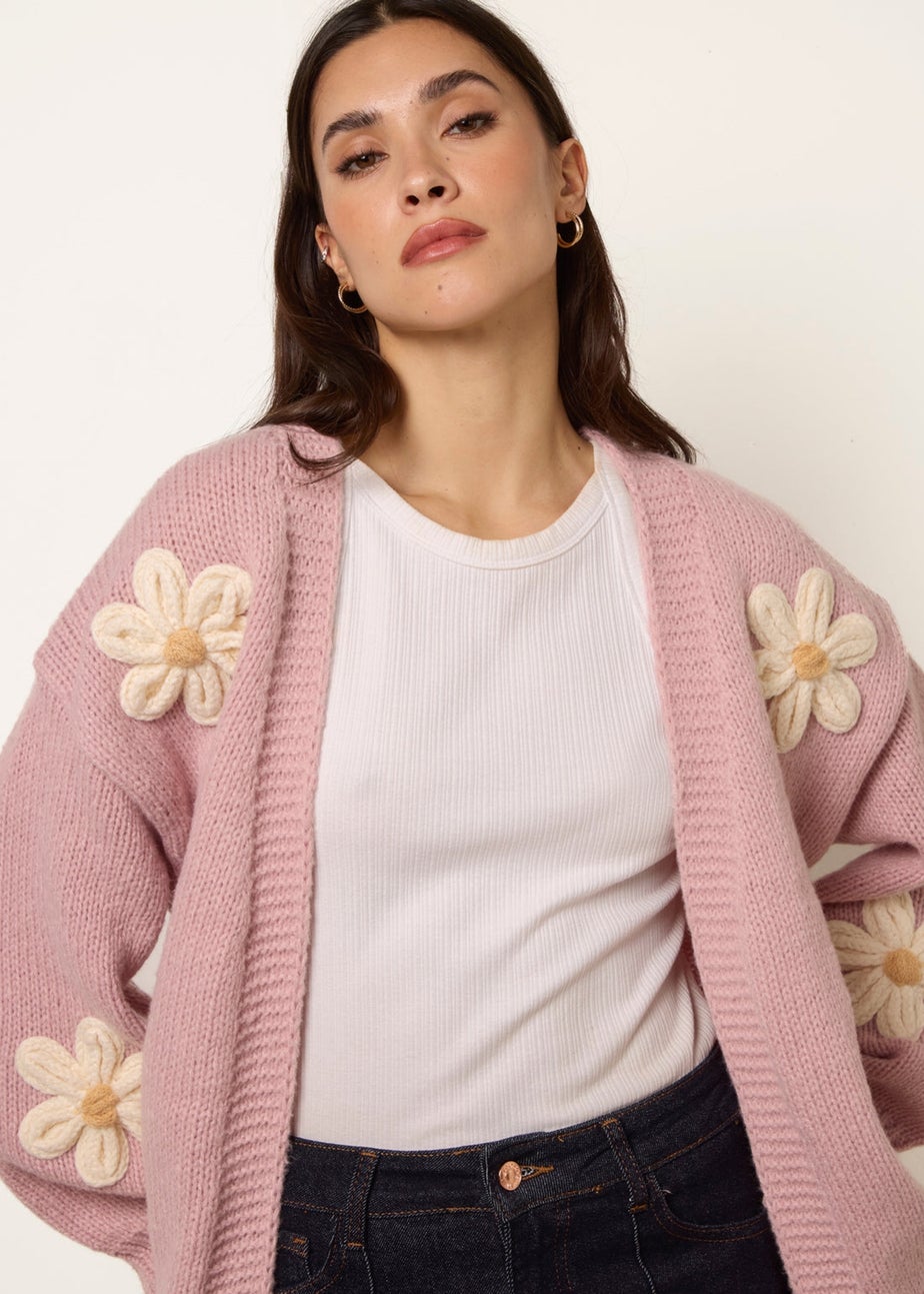 Blue Vanilla Pink Daisy Large Flower Cardigan