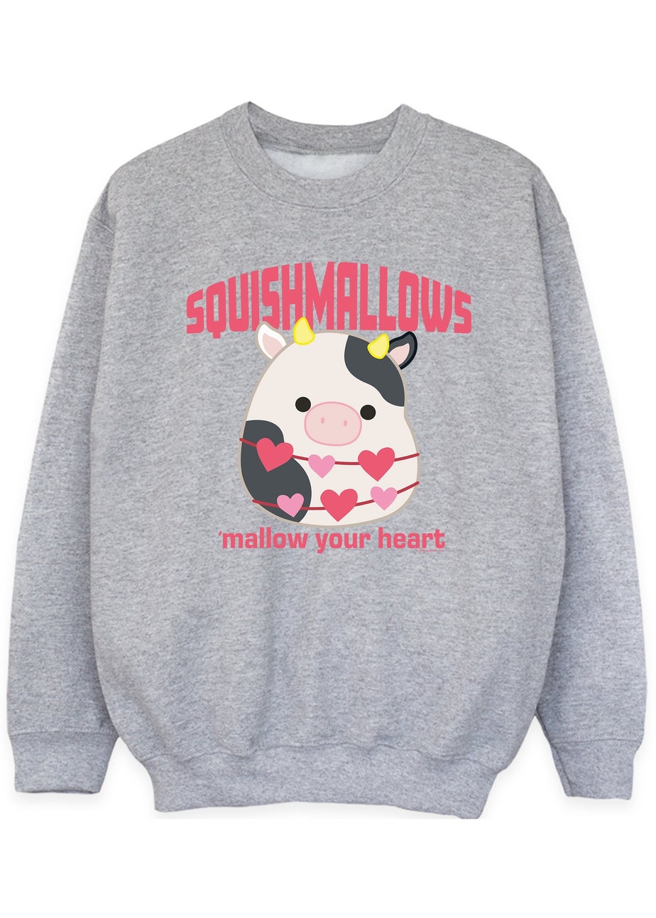 Ada & Ted Squishmallows Mallow Your Heart Girls Grey Graphic Sweatshirt (5-13 Years)