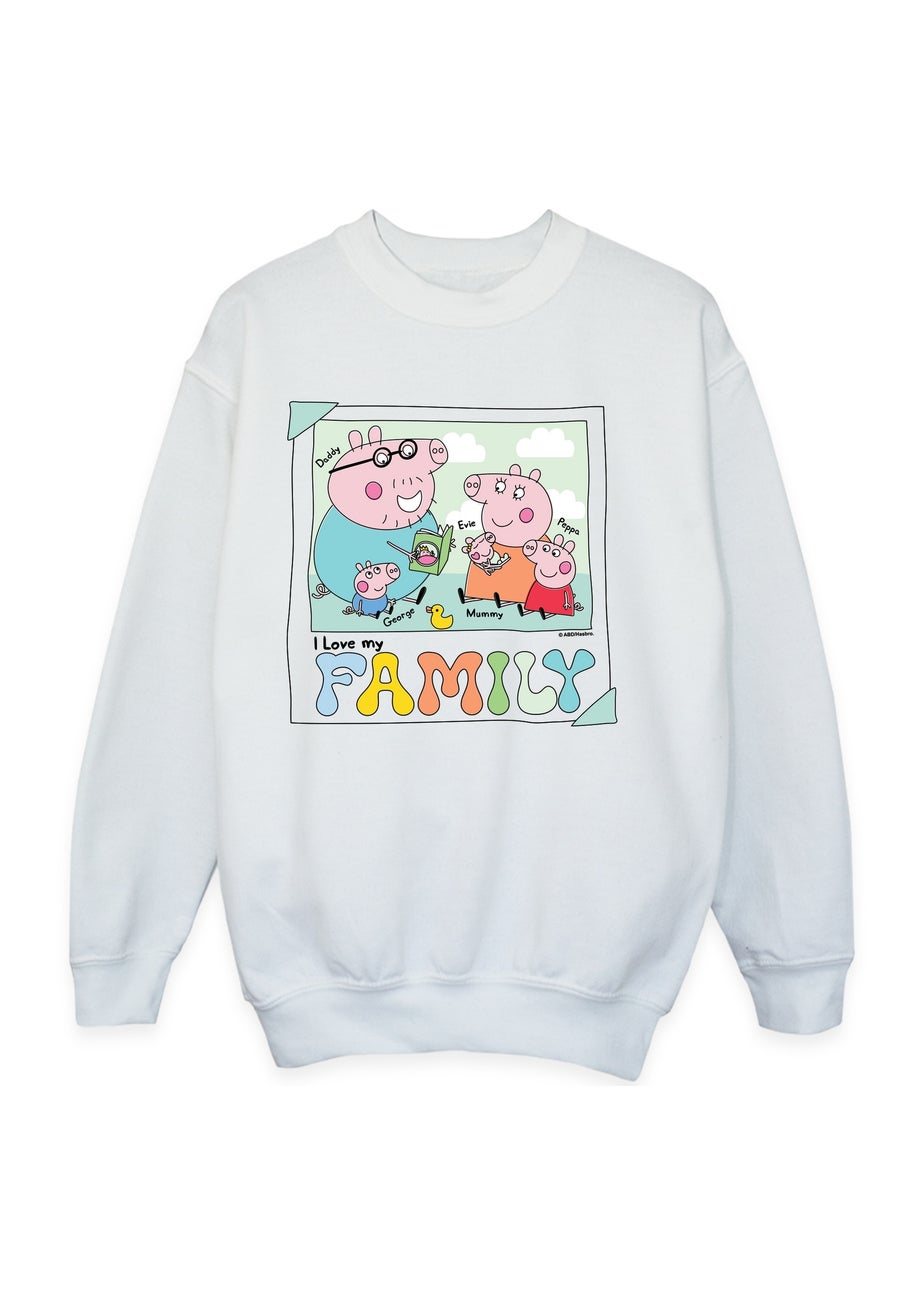 Peppa Pig Family Photo Girls White Graphic Sweatshirt (3-13 Years)