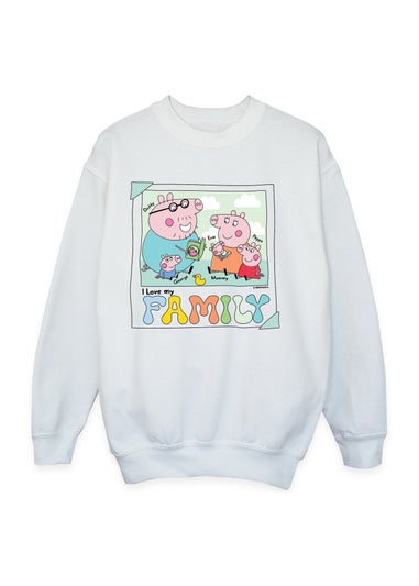Peppa Pig Family Photo Girls White Graphic Sweatshirt (3-13 Years)