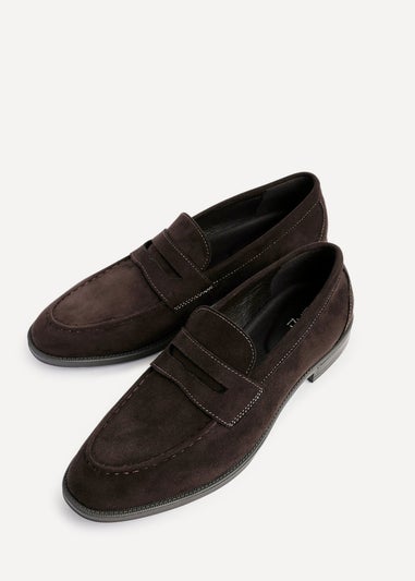 Linzi Aurelio Mens Dark Brown Faux Suede Penny Loafers