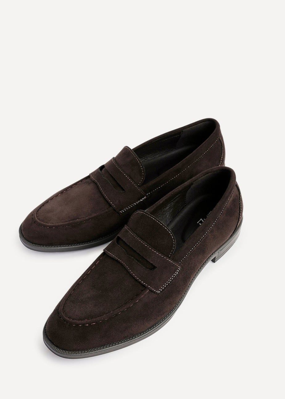 Linzi Aurelio Mens Dark Brown Faux Suede Penny Loafers