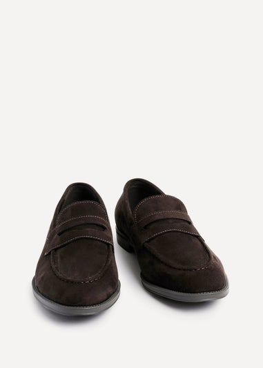 Linzi Aurelio Mens Dark Brown Faux Suede Penny Loafers