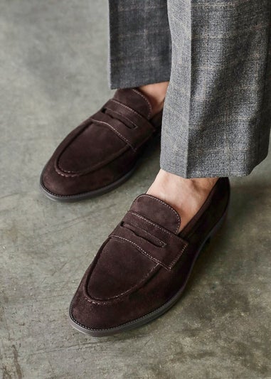 Linzi Aurelio Mens Dark Brown Faux Suede Penny Loafers