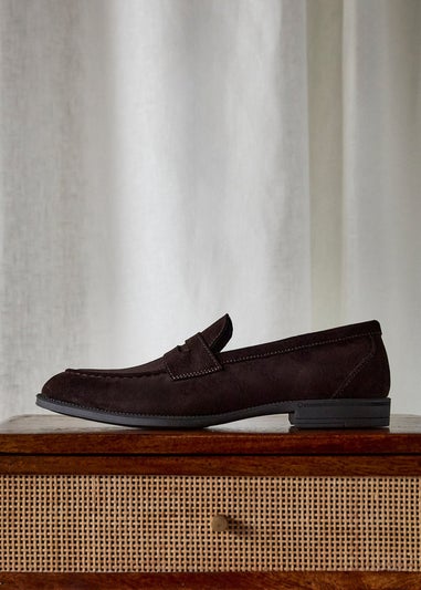 Linzi Aurelio Mens Dark Brown Faux Suede Penny Loafers