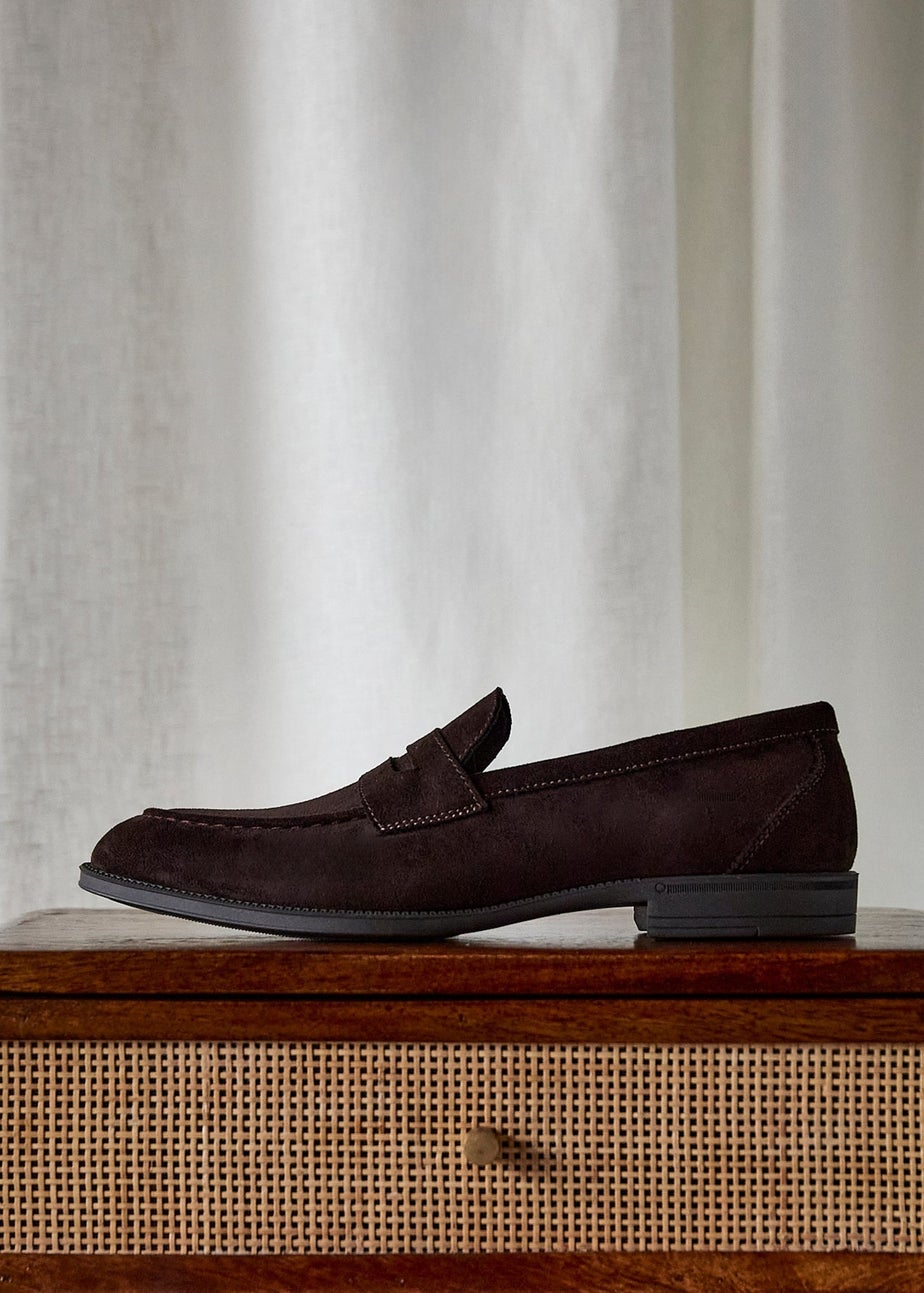 Linzi Aurelio Mens Dark Brown Faux Suede Penny Loafers