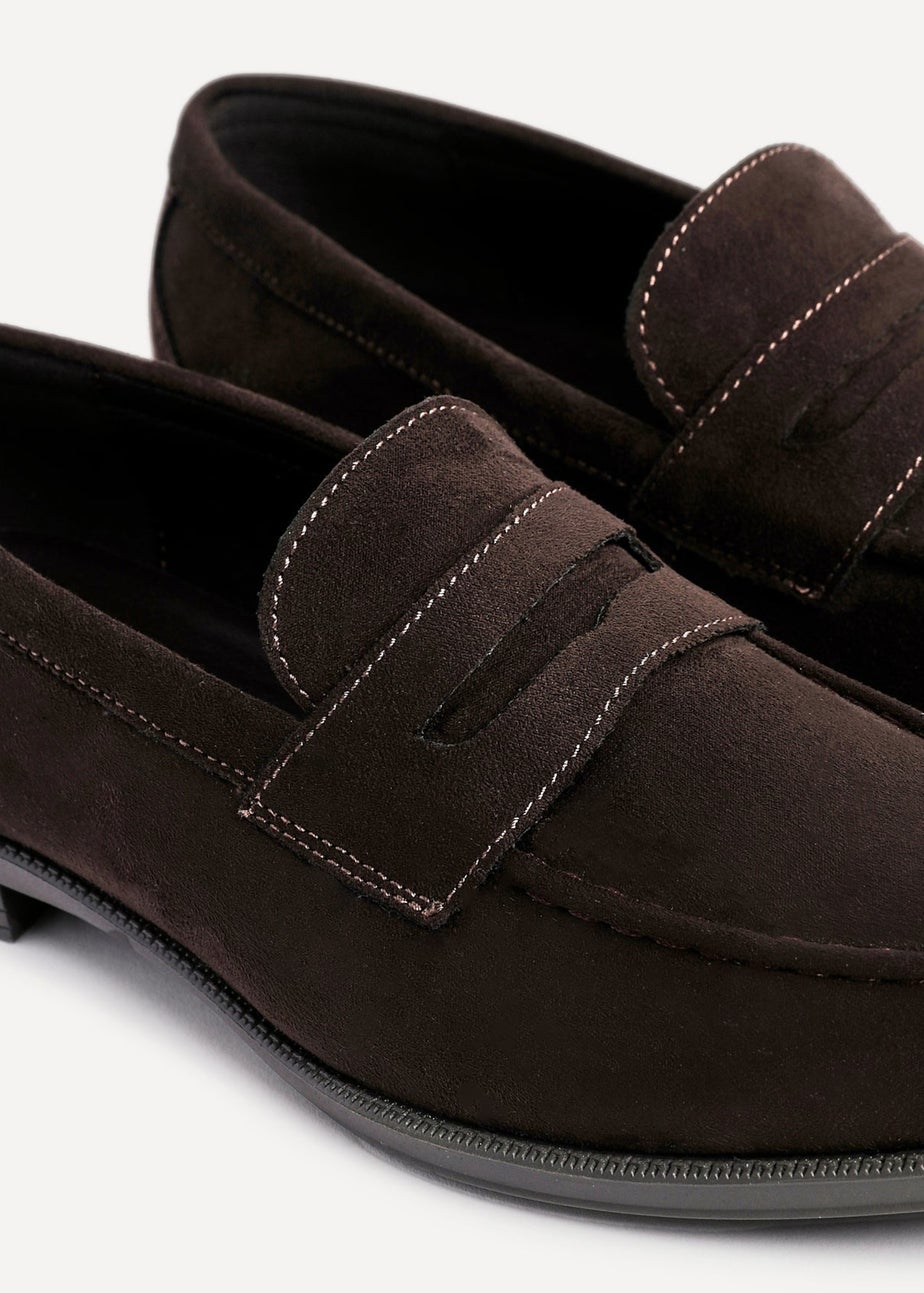 Linzi Aurelio Mens Dark Brown Faux Suede Penny Loafers