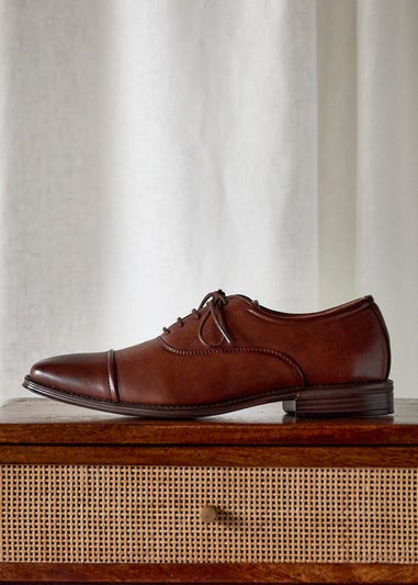 Linzi Lorenzo Mens Brown Faux Leather Cap Toe Shoes