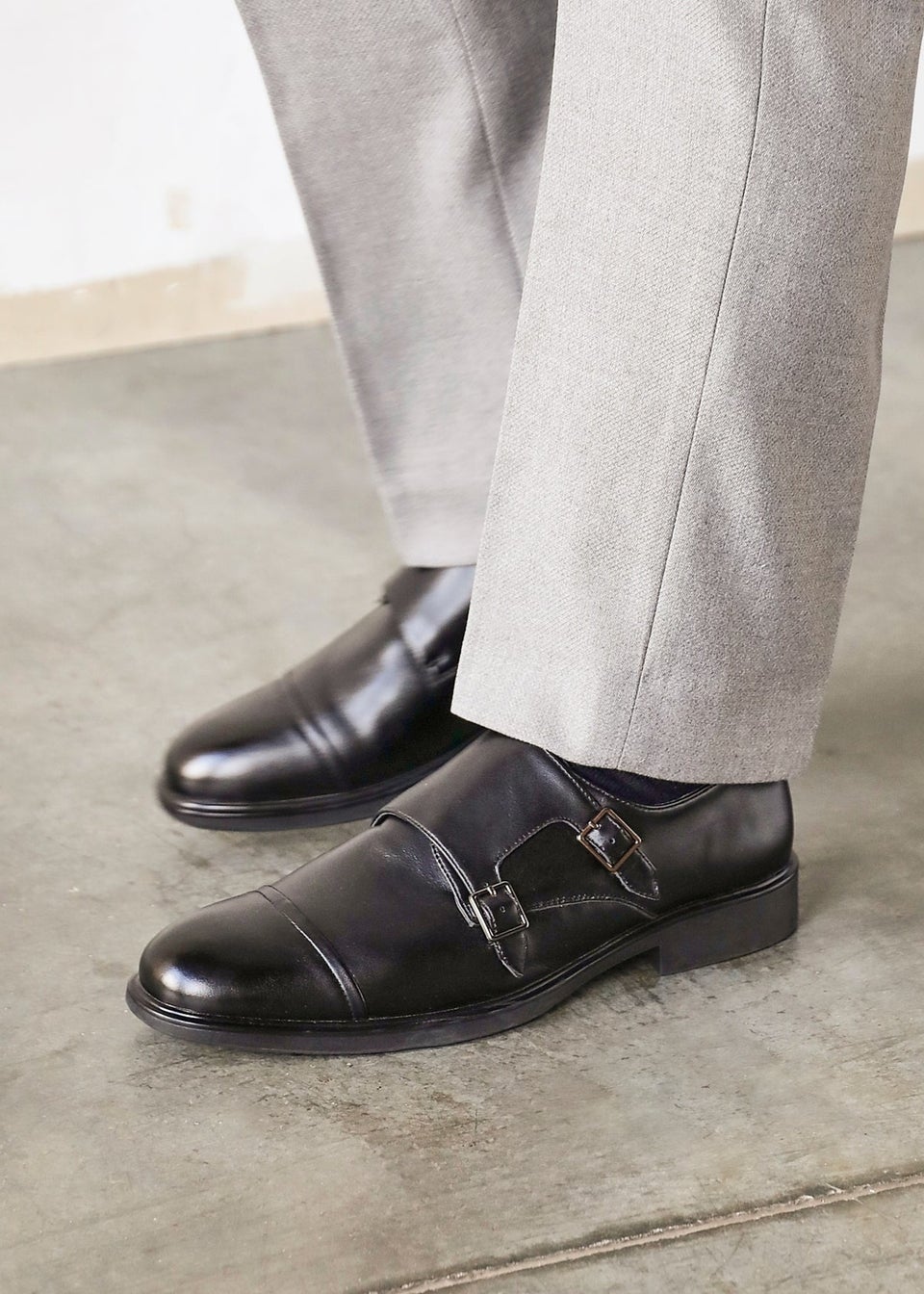 Linzi Marcello Mens Black Faux Leather Monk Strap Shoes