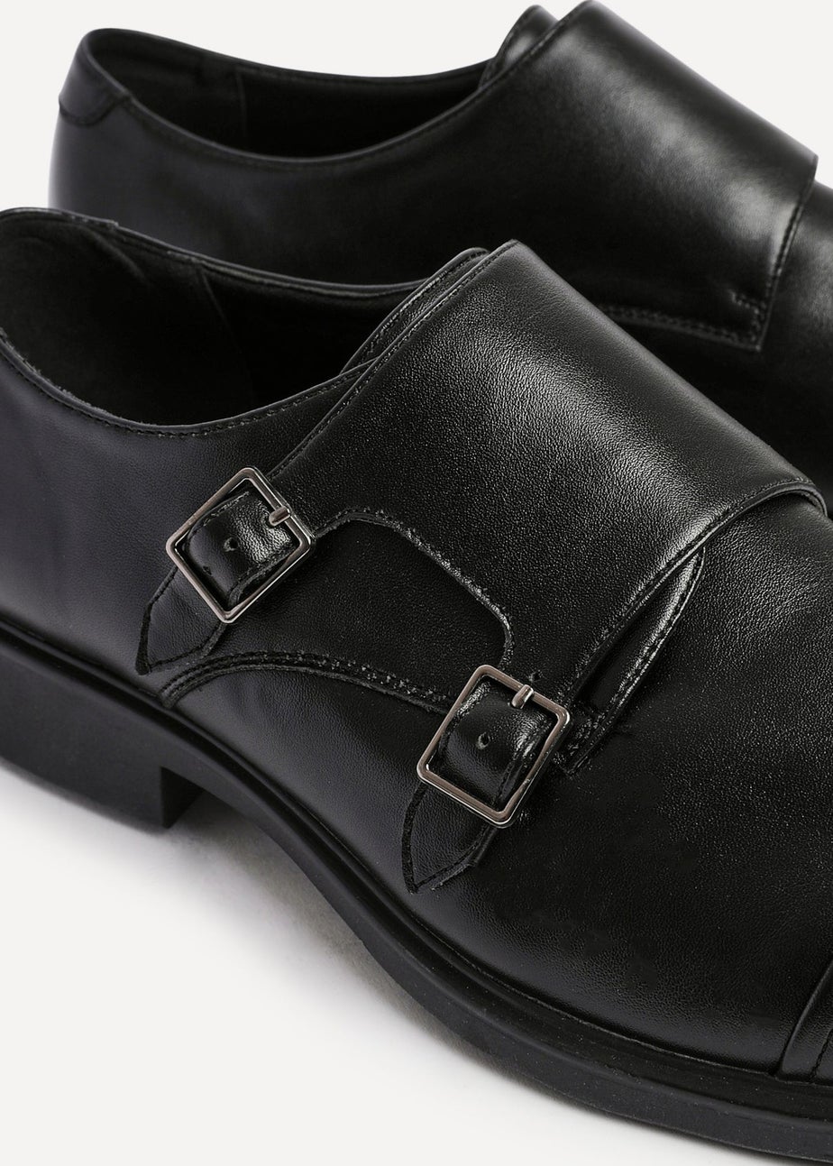 Linzi Marcello Mens Black Faux Leather Monk Strap Shoes