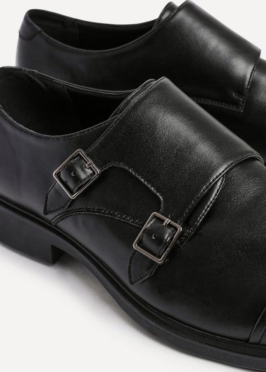 Linzi Marcello Mens Black Faux Leather Monk Strap Shoes