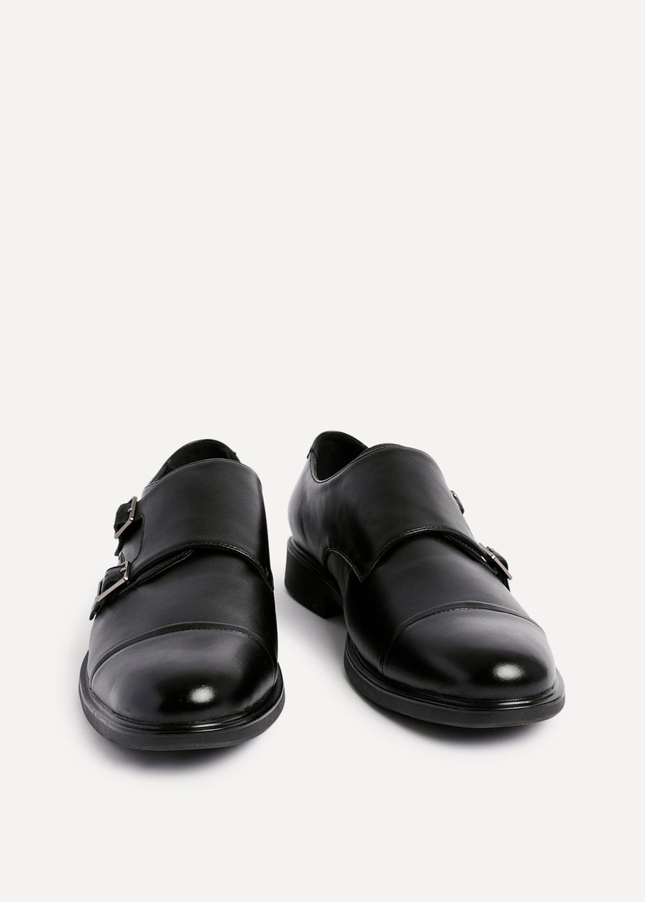 Linzi Marcello Mens Black Faux Leather Monk Strap Shoes