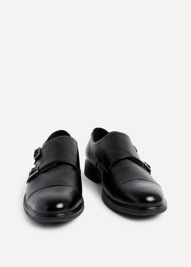 Linzi Marcello Mens Black Faux Leather Monk Strap Shoes