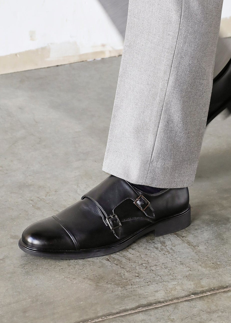 Linzi Marcello Mens Black Faux Leather Monk Strap Shoes