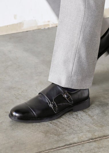 Linzi Marcello Mens Black Faux Leather Monk Strap Shoes