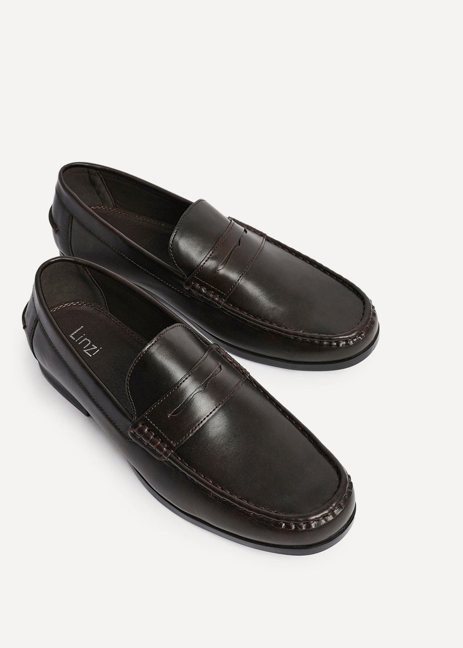 Linzi Tommaso Mens Dark Brown Faux Leather Penny Loafers
