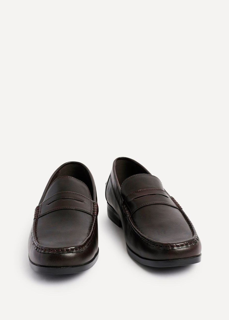 Linzi Tommaso Mens Dark Brown Faux Leather Penny Loafers