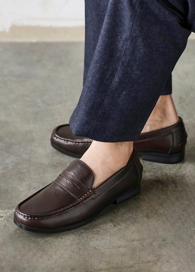 Linzi Tommaso Mens Dark Brown Faux Leather Penny Loafers