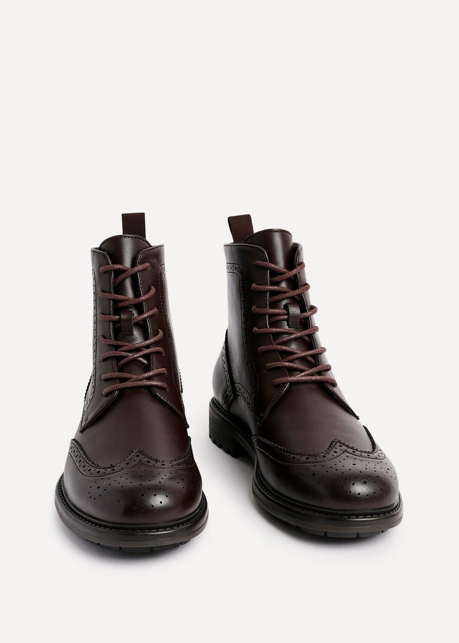 Linzi Leonardo Mens Brown Faux Leather Brogue Boots