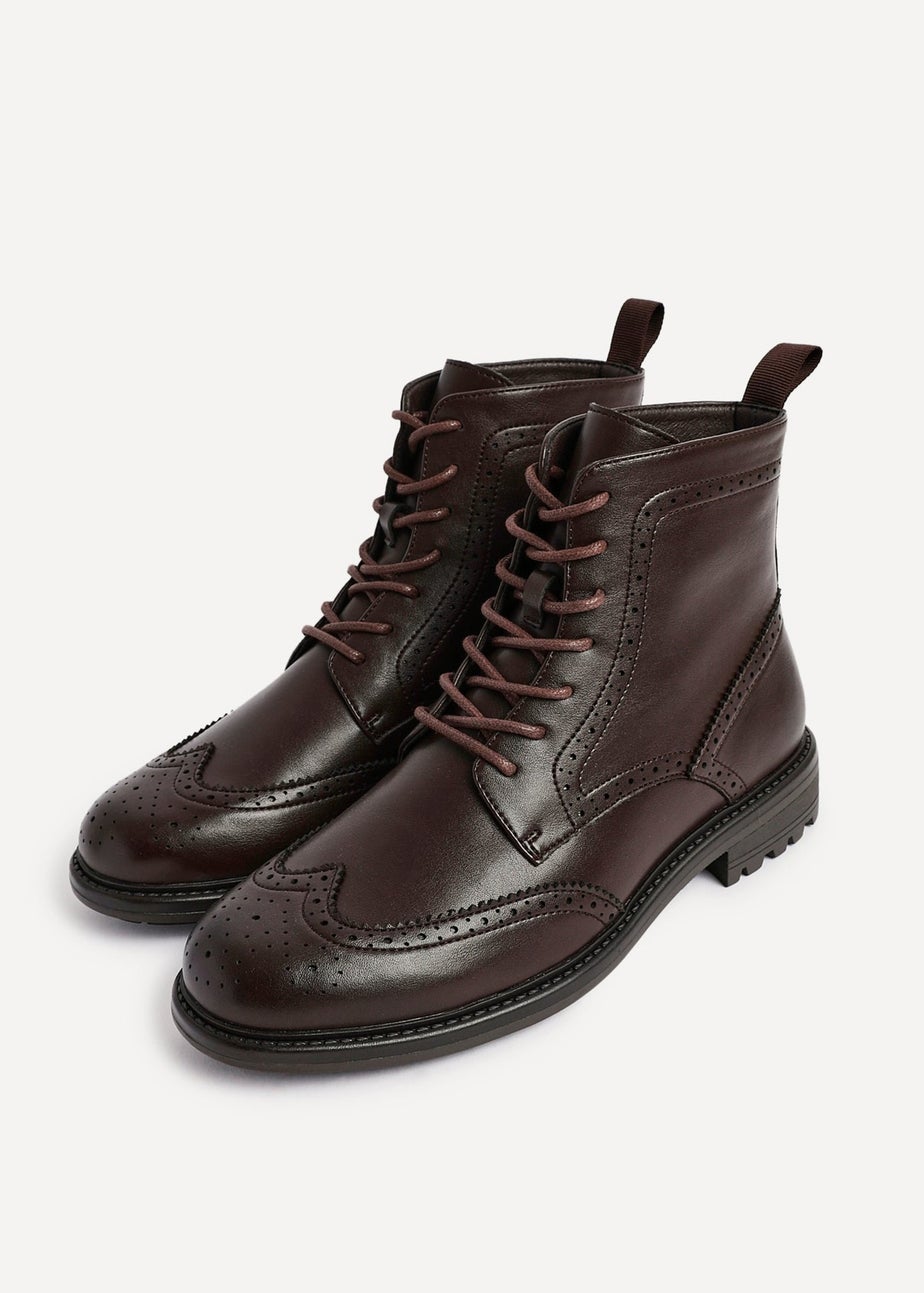 Linzi Leonardo Mens Brown Faux Leather Brogue Boots
