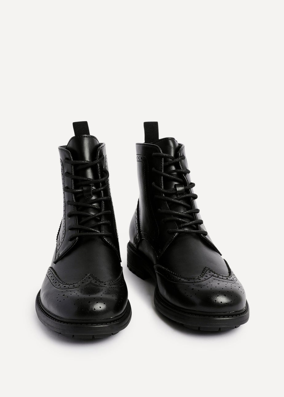 Linzi Leonardo Mens Black Faux Leather Brogue Boots