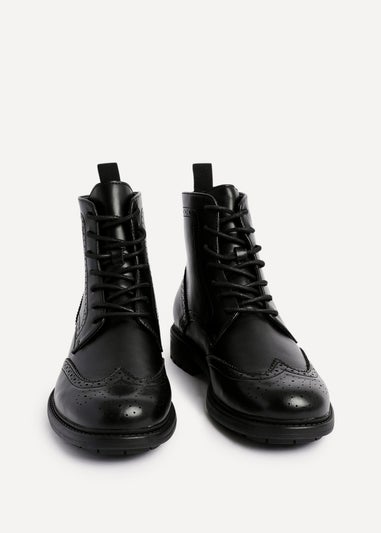 Linzi Leonardo Mens Black Faux Leather Brogue Boots