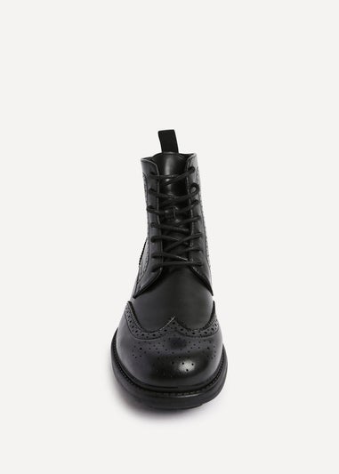 Linzi Leonardo Mens Black Faux Leather Brogue Boots