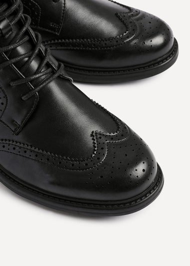 Linzi Leonardo Mens Black Faux Leather Brogue Boots