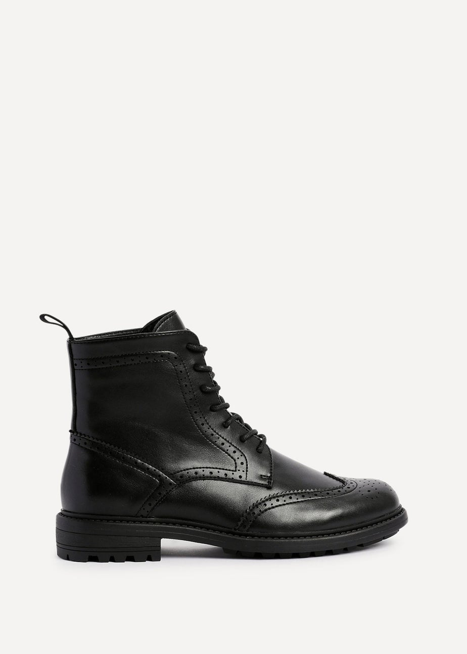 Linzi Leonardo Mens Black Faux Leather Brogue Boots