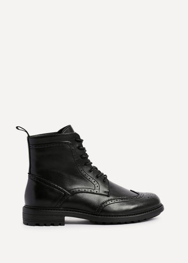 Linzi Leonardo Mens Black Faux Leather Brogue Boots