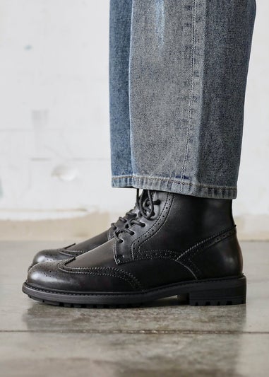 Linzi Leonardo Mens Black Faux Leather Brogue Boots