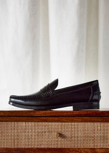 Linzi Tommaso Mens Black Faux Leather Penny Loafers