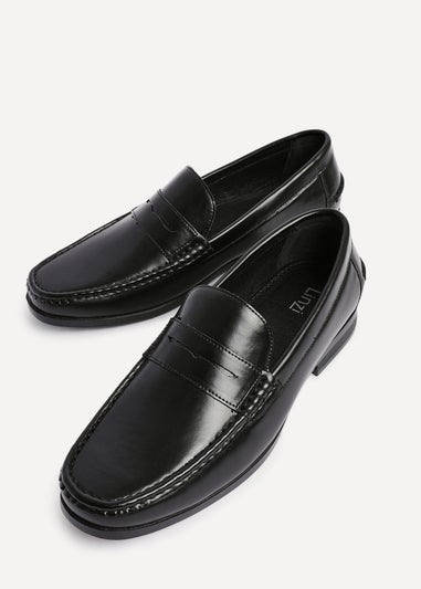 Linzi Tommaso Mens Black Faux Leather Penny Loafers