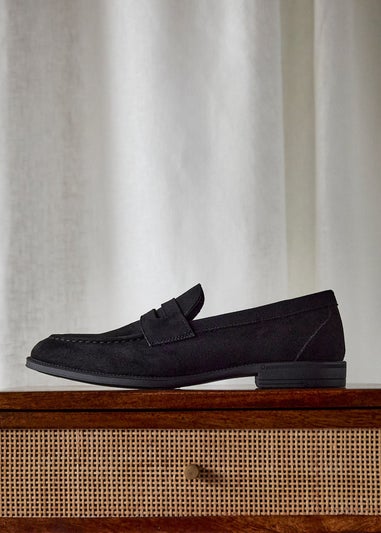 Linzi Aurelio Mens Black Faux Suede Penny Loafers