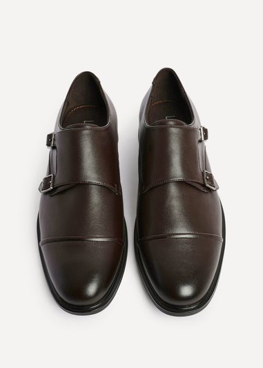 Linzi Marcello Mens Dark Brown Faux Leather Monk Strap Shoes