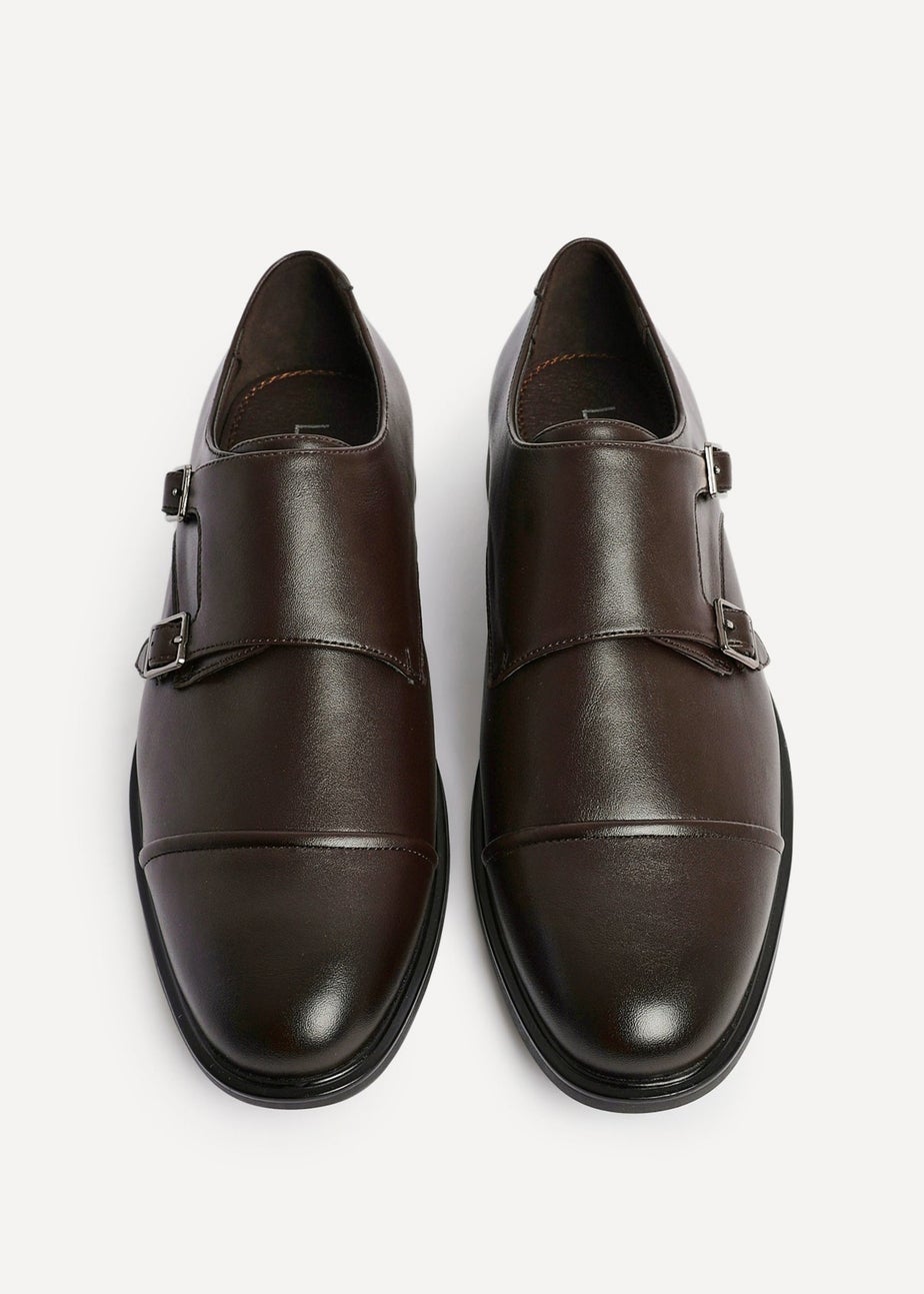 Linzi Marcello Mens Dark Brown Faux Leather Monk Strap Shoes