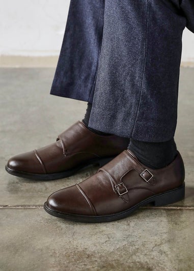 Linzi Marcello Mens Dark Brown Faux Leather Monk Strap Shoes