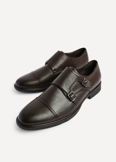 Linzi Marcello Mens Dark Brown Faux Leather Monk Strap Shoes