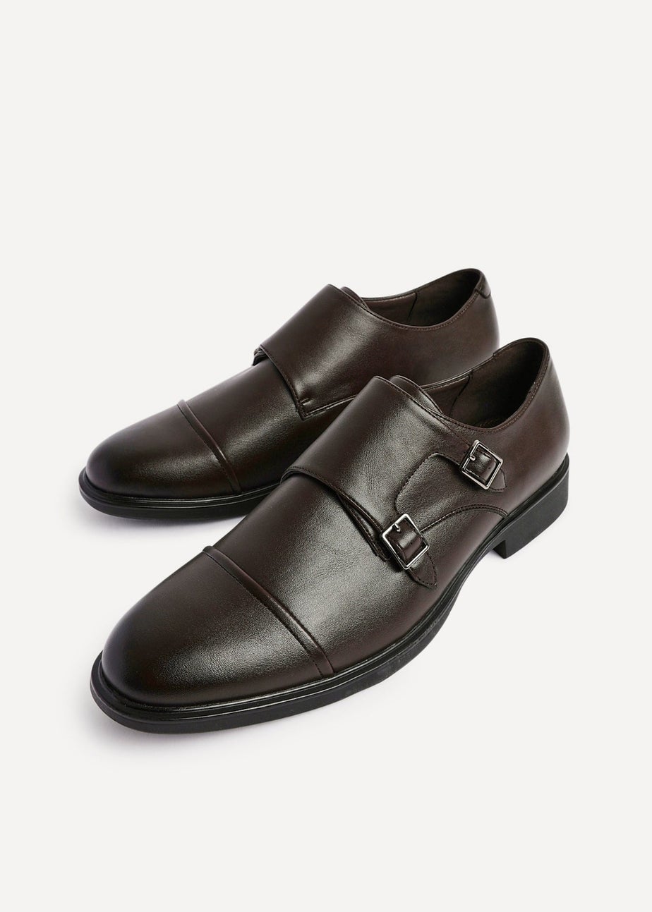 Linzi Marcello Mens Dark Brown Faux Leather Monk Strap Shoes
