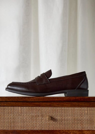 Linzi Aurelio Mens Dark Brown Faux Leather Penny Loafers