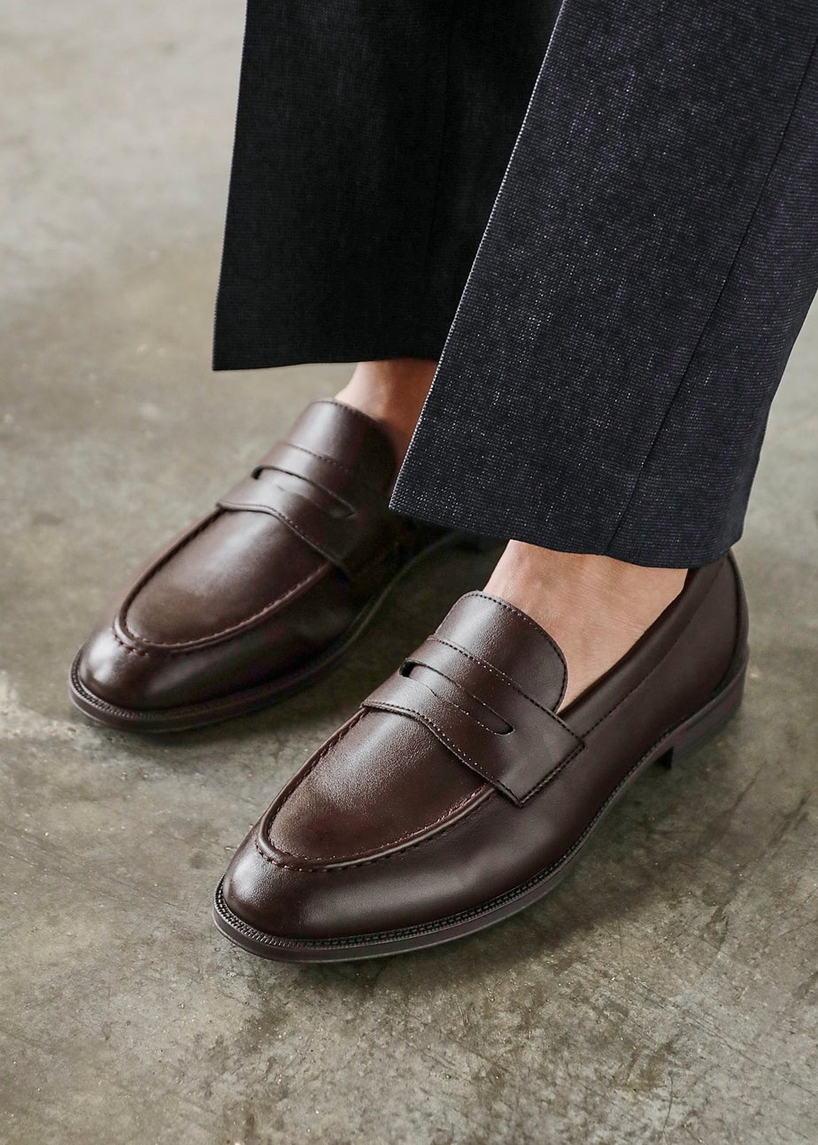 Linzi Aurelio Mens Dark Brown Faux Leather Penny Loafers