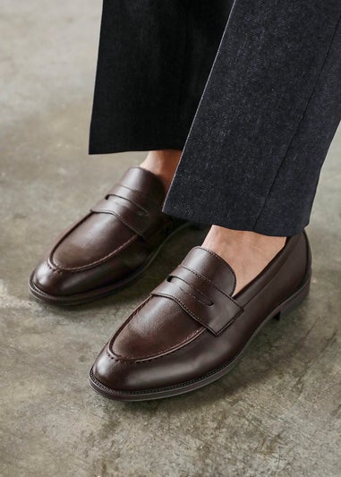 Linzi Aurelio Mens Dark Brown Faux Leather Penny Loafers